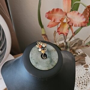 Elegant 14 Kt Green and Gold Jade With Multi Jade Pendant